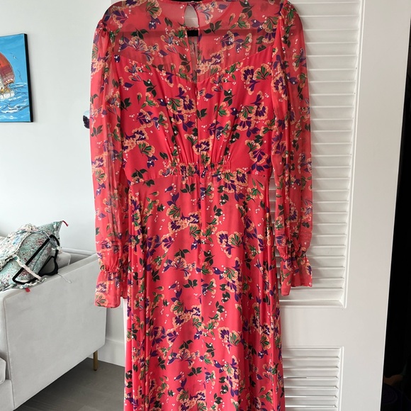 Saloni Becky Silk Maxi Dress Peach Sweetpeas print UK10 US6 - Picture 2 of 5